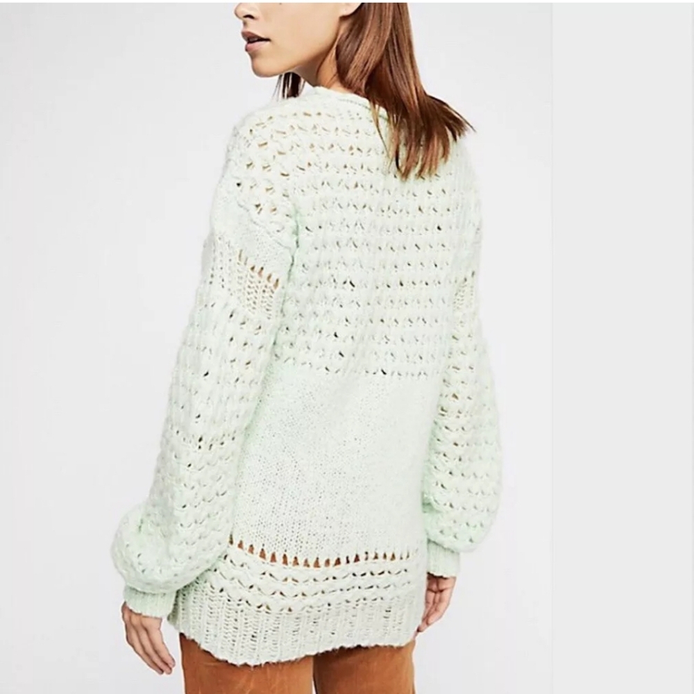 FREE PEOPLE Crashing Waves Loose Knit Mint Green Sweater NWT - Picture 5 of 13
